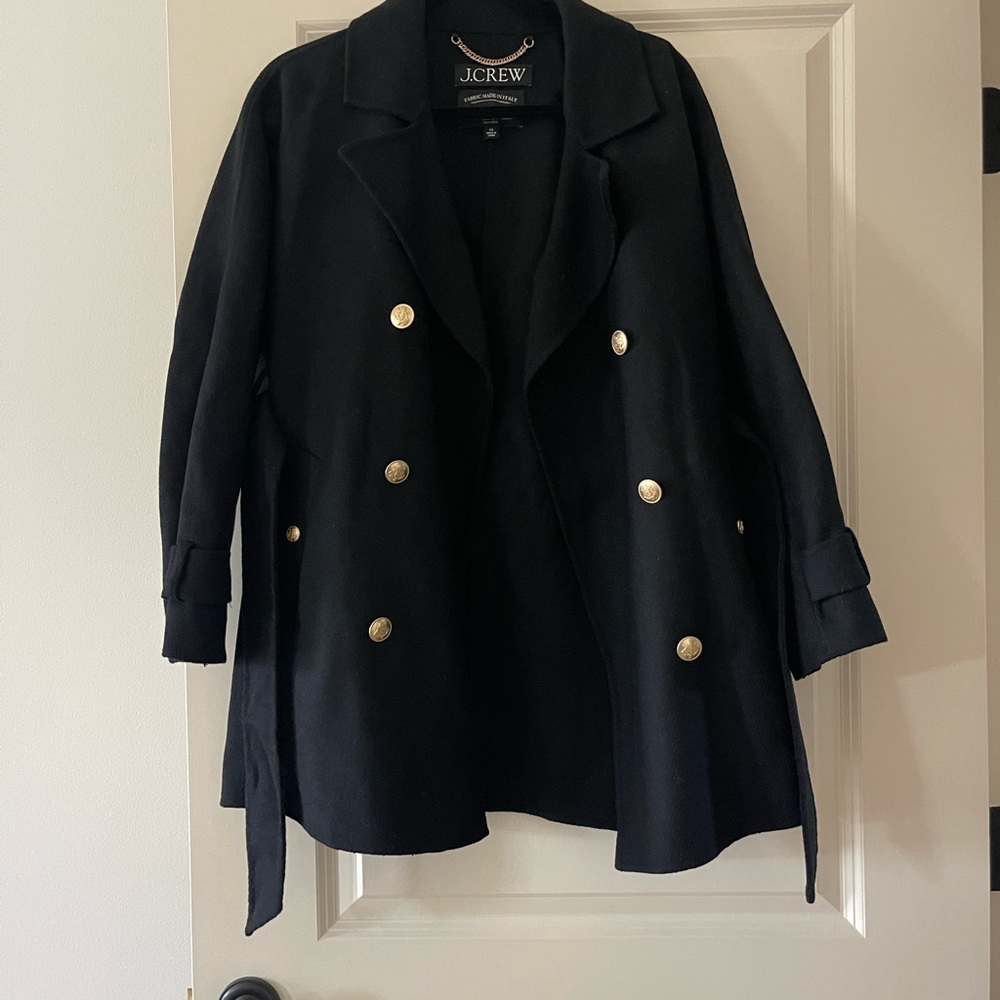 J. Crew Black Trench Coat with Gold Buttons
